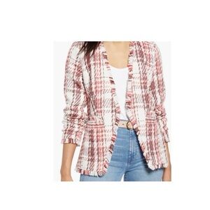 Halogen‎ Tweed Plaid Fringe Trim Blazer